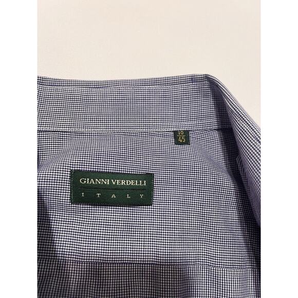 Gianni Verdelli Dress Shirt Men 18/45 Blue Checked Italy Cotton Classic - Picture 6 of 6